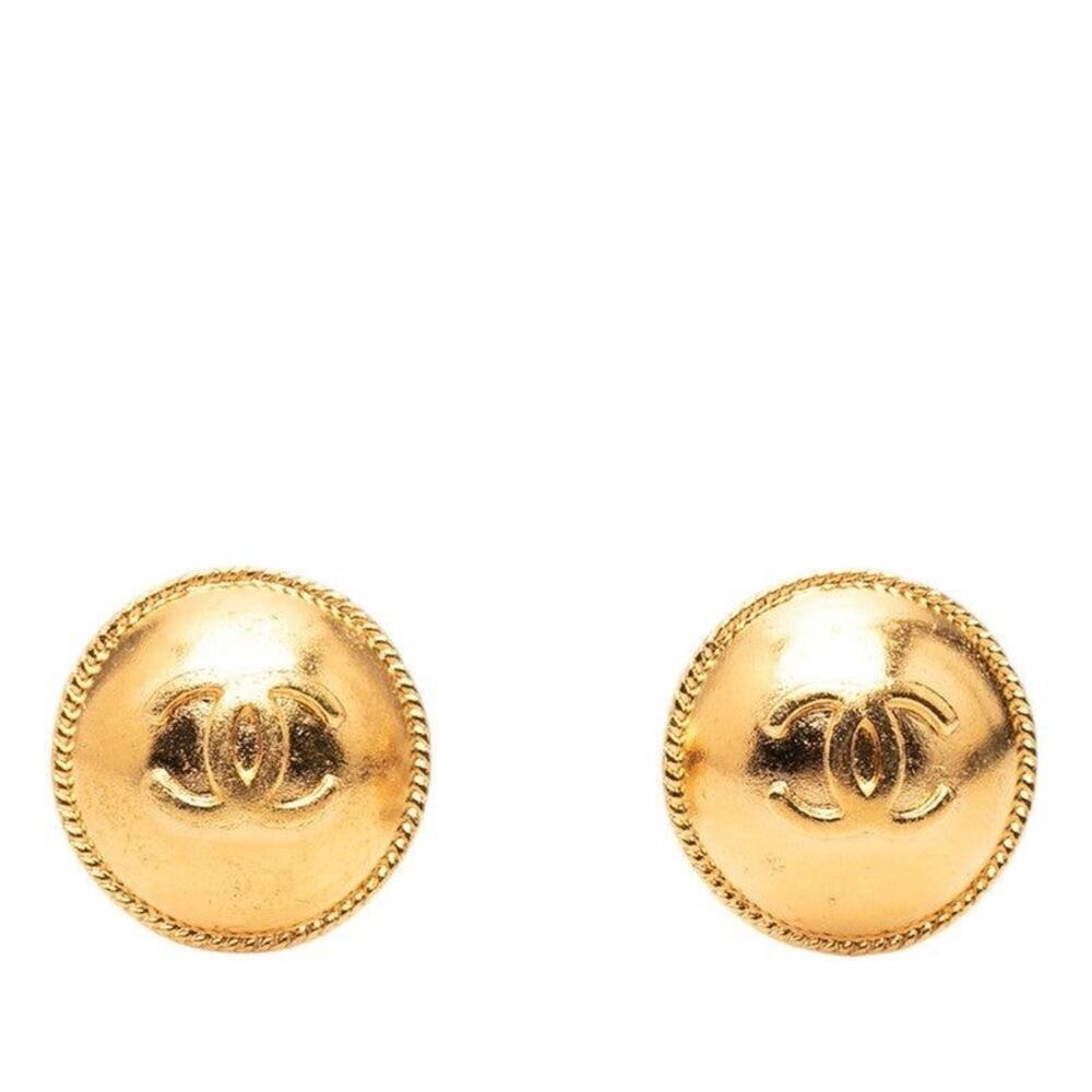 Chanel CC Logo Vintage Round Plated Earrings Gold